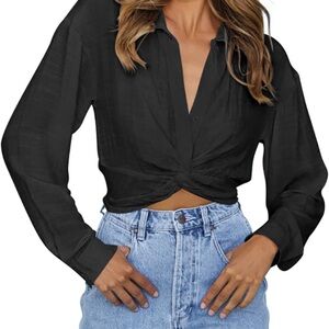 Black Twist Front Blouse